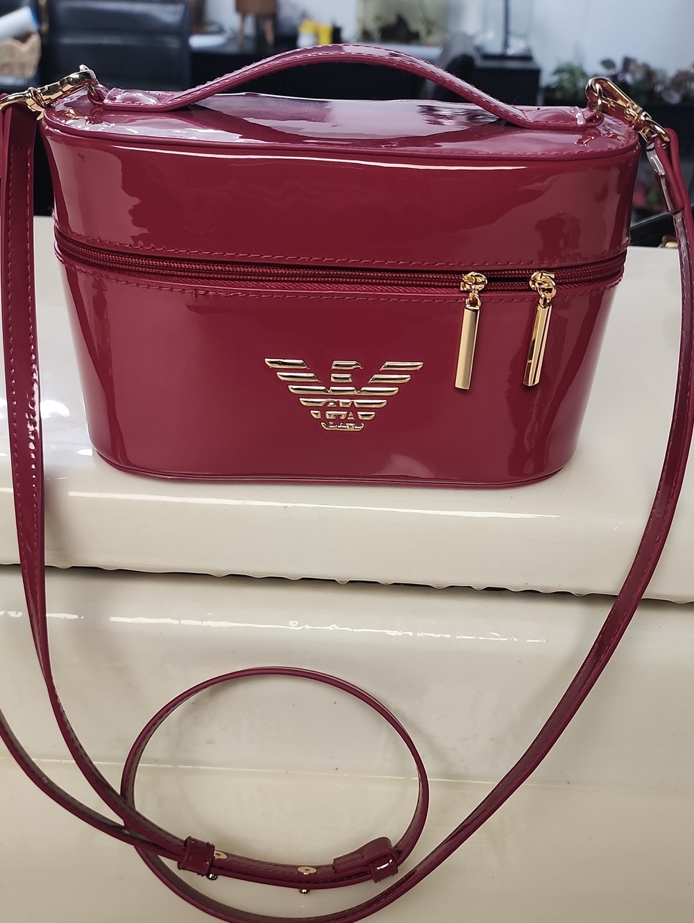 Emporio Armani Glossy fuchsia pink Patent Vanity Crossbody